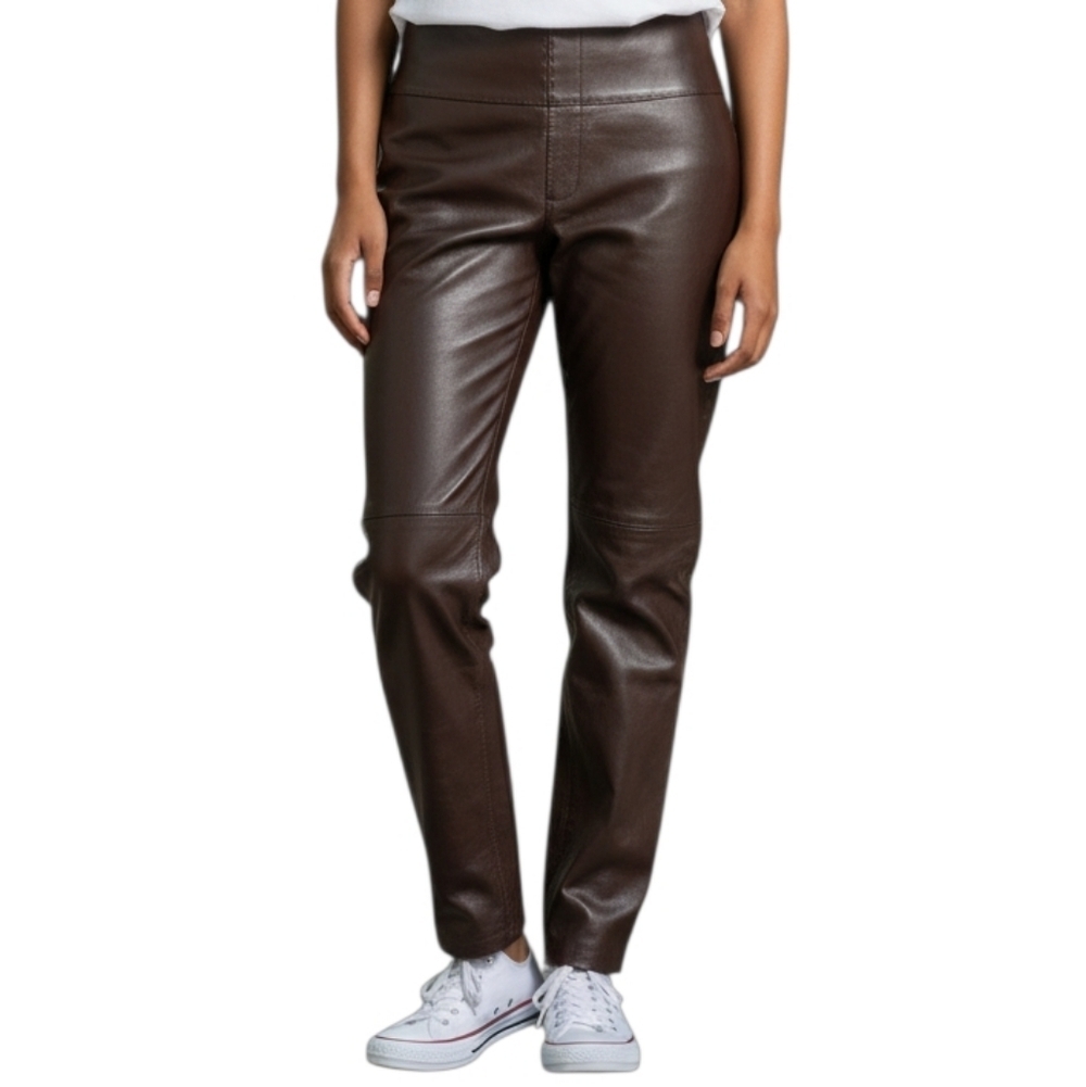 VS2 Brown Leather Zip Side Lined 90s Straight Leg Raw Hem Vintage Pants Sz 12